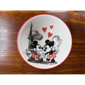 Disney Mickey‎ and Minnie Mouse Paris Eiffel Tower Red Heart Ceramic Bowl